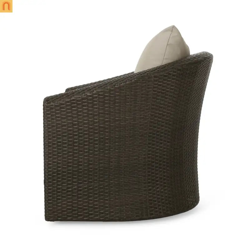Outdoor Swivel Chair Aluminum Wicker Khaki Brown with Cushion