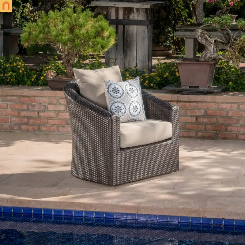 Outdoor Swivel Chair Aluminum Wicker Khaki Brown with Cushion