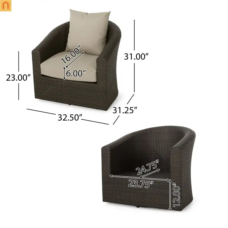 Outdoor Swivel Chair Aluminum Wicker Khaki Brown with Cushion
