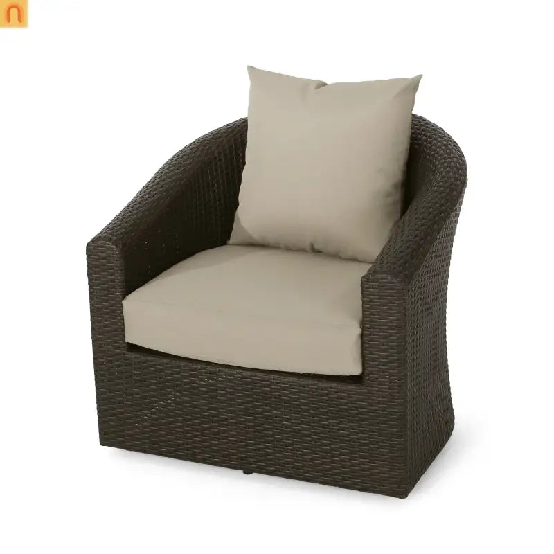 Outdoor Swivel Chair Aluminum Wicker Khaki Brown with Cushion