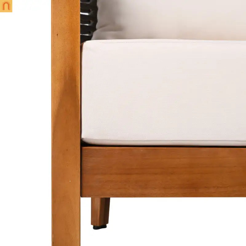 Outdoor Tub Chair Acacia Wood Rope Teak Beige Cushion Set of 2