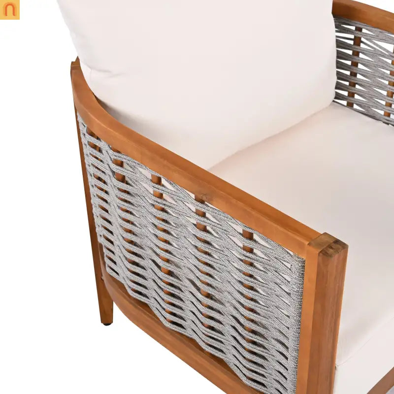 Outdoor Tub Chair Acacia Wood Rope Teak Beige Cushion Set of 2