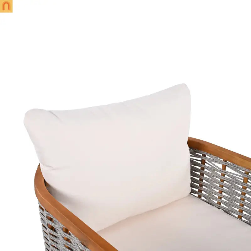 Outdoor Tub Chair Acacia Wood Rope Teak Beige Cushion Set of 2