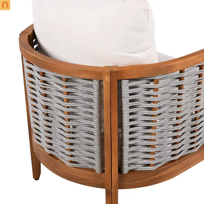 Outdoor Tub Chair Acacia Wood Rope Teak Beige Cushion Set of 2