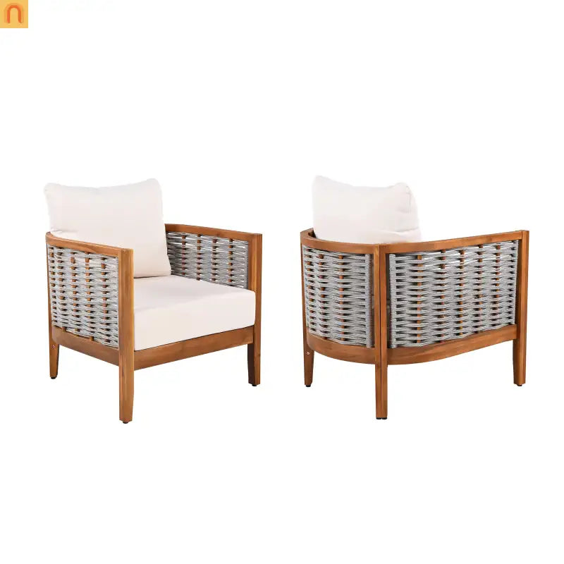 Outdoor Tub Chair Acacia Wood Rope Teak Beige Cushion Set of 2