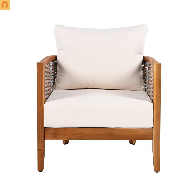 Outdoor Tub Chair Acacia Wood Rope Teak Beige Cushion Set of 2