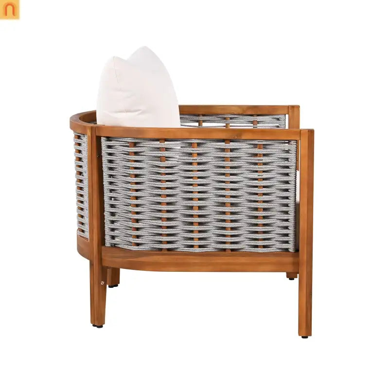 Outdoor Tub Chair Acacia Wood Rope Teak Beige Cushion Set of 2