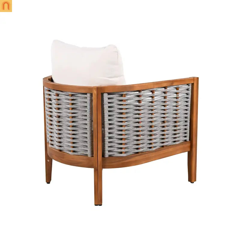 Outdoor Tub Chair Acacia Wood Rope Teak Beige Cushion Set of 2