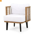 Outdoor Club Chair PE Rattan Brown Acacia Legs Water Resistant Cushion