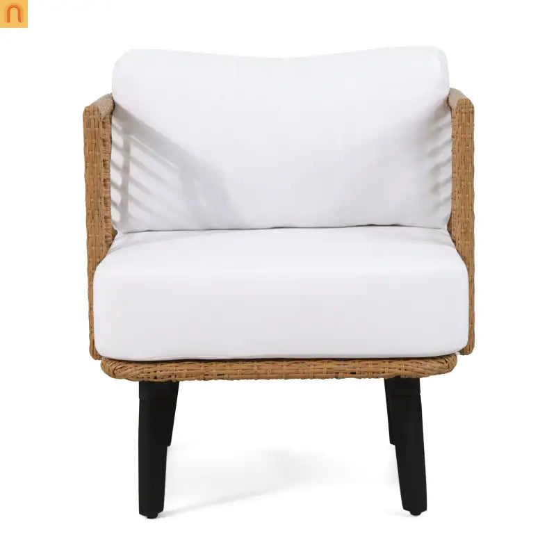 Outdoor Club Chair PE Rattan Brown Acacia Legs Water Resistant Cushion
