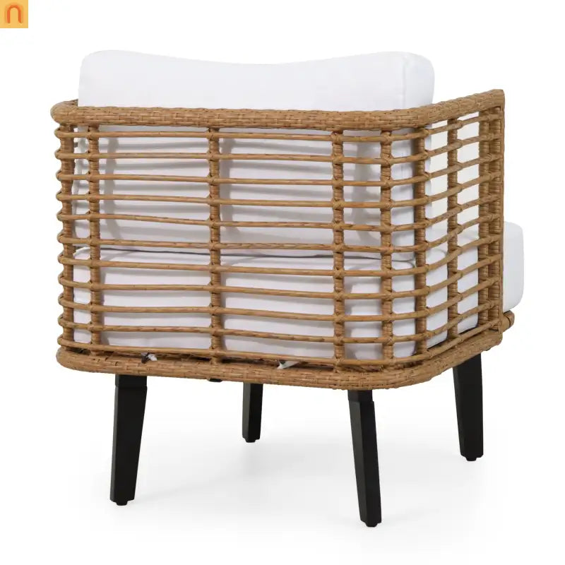 Outdoor Club Chair PE Rattan Brown Acacia Legs Water Resistant Cushion