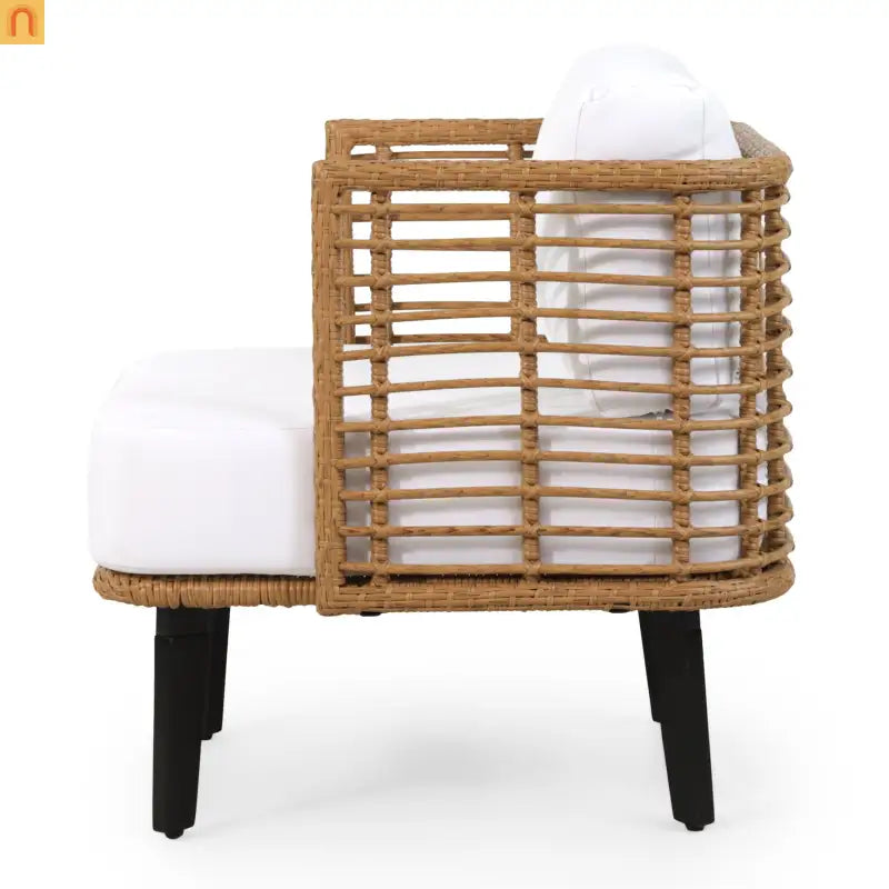 Outdoor Club Chair PE Rattan Brown Acacia Legs Water Resistant Cushion