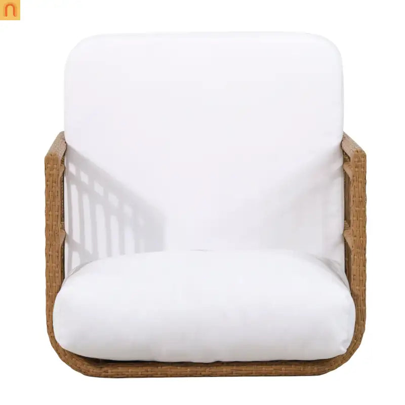 Outdoor Club Chair PE Rattan Brown Acacia Legs Water Resistant Cushion