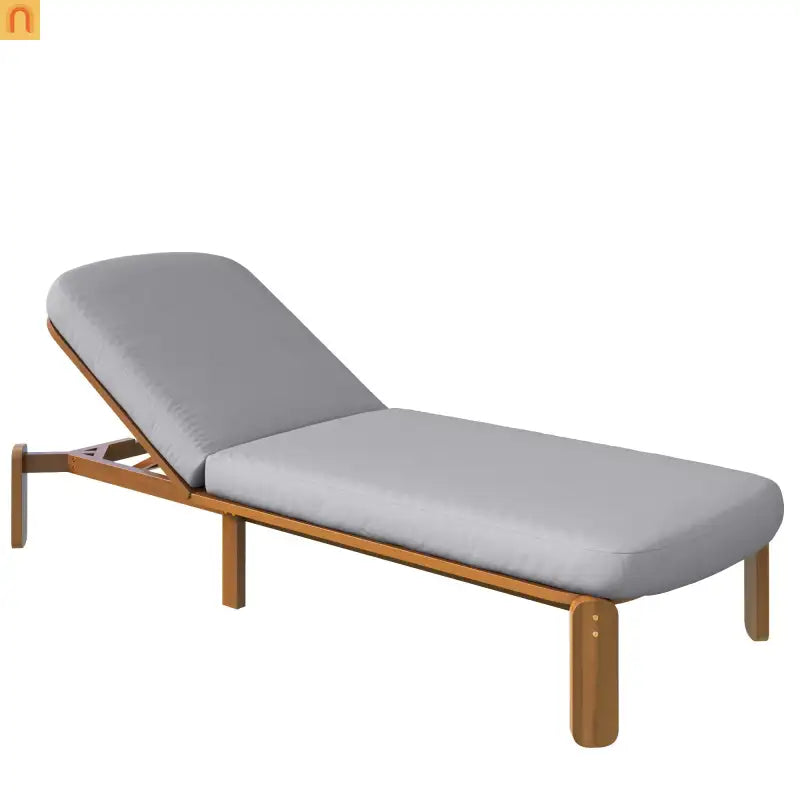 Chaise Lounge Acacia Wood Gray Cushion 3 Position 400 LB Poolside