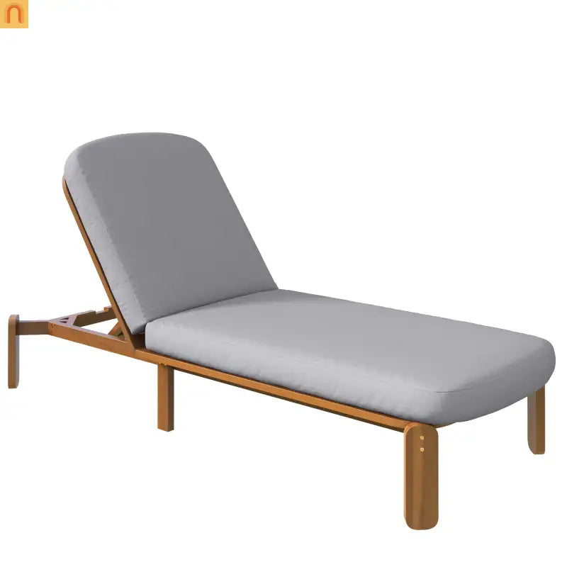 Chaise Lounge Acacia Wood Gray Cushion 3 Position 400 LB Poolside