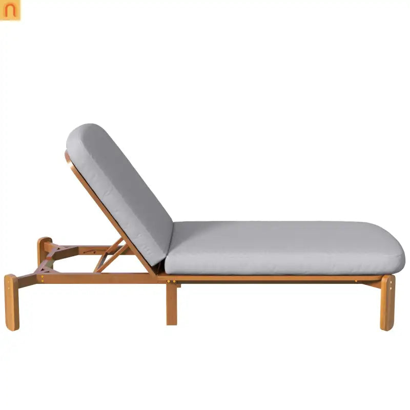 Chaise Lounge Acacia Wood Gray Cushion 3 Position 400 LB Poolside