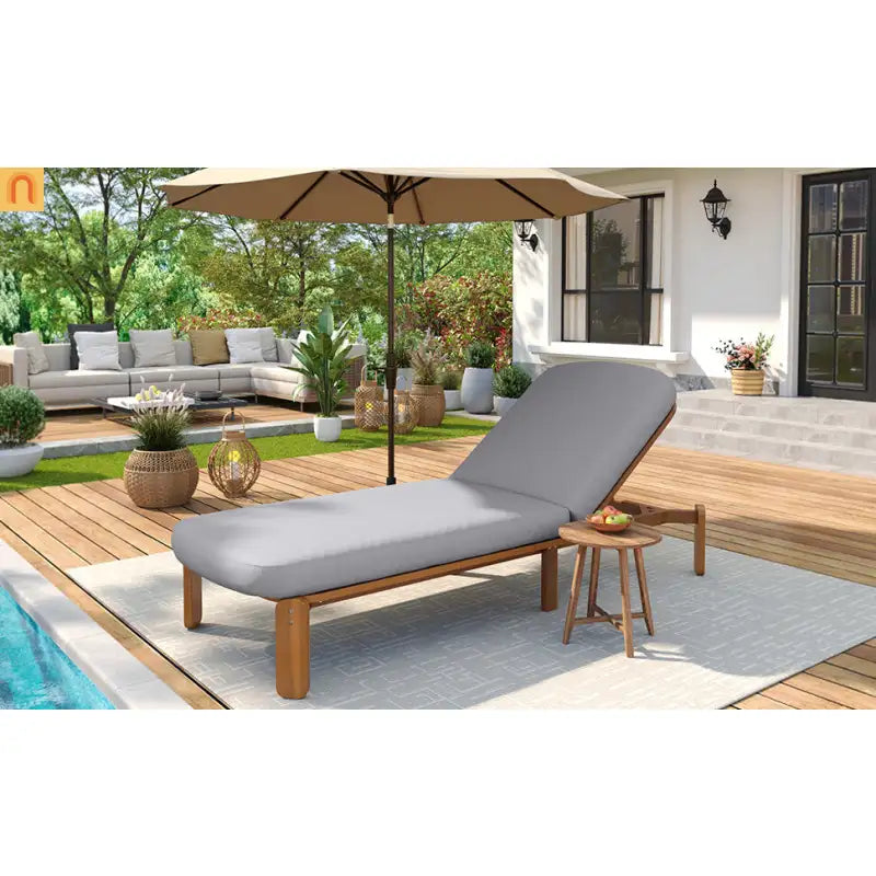 Chaise Lounge Acacia Wood Gray Cushion 3 Position 400 LB Poolside