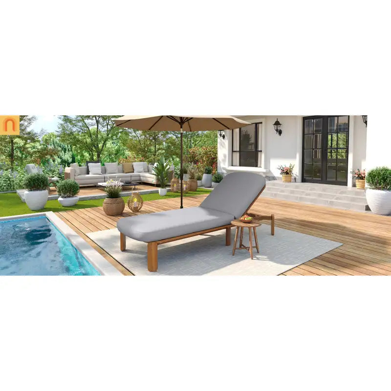 Chaise Lounge Acacia Wood Gray Cushion 3 Position 400 LB Poolside