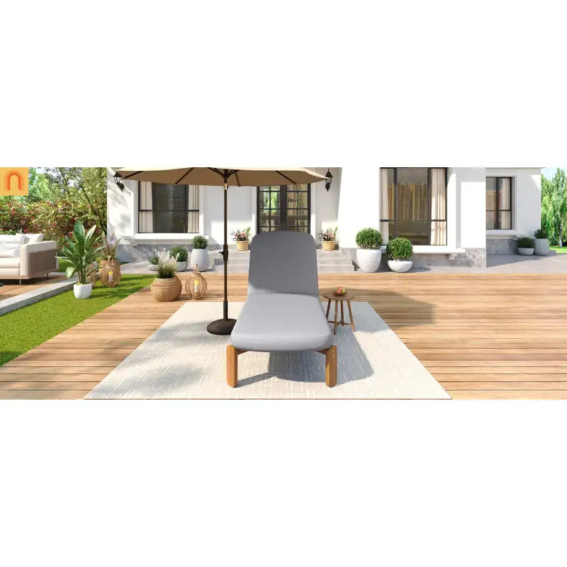 Chaise Lounge Acacia Wood Gray Cushion 3 Position 400 LB Poolside