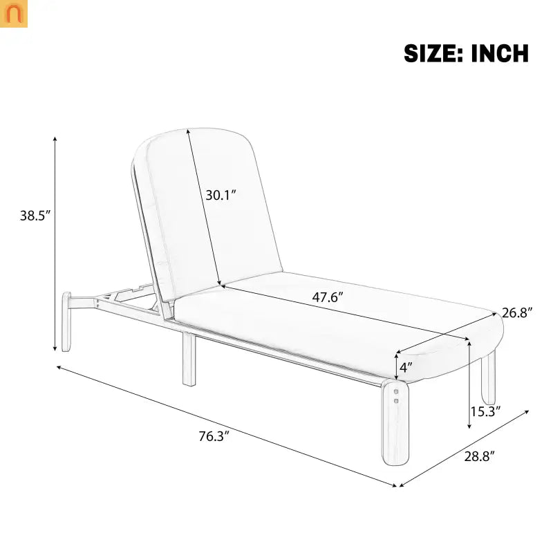 Chaise Lounge Acacia Wood Gray Cushion 3 Position 400 LB Poolside