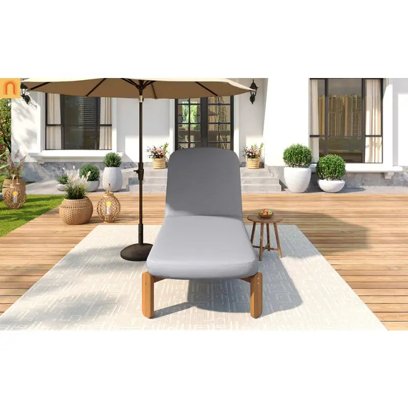Chaise Lounge Acacia Wood Gray Cushion 3 Position 400 LB Poolside