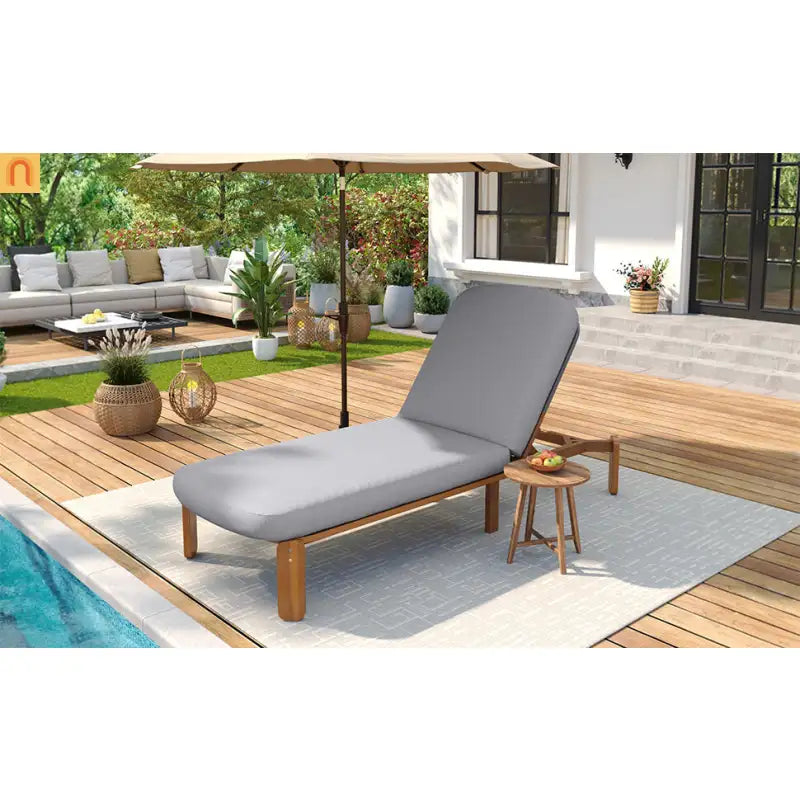 Chaise Lounge Acacia Wood Gray Cushion 3 Position 400 LB Poolside