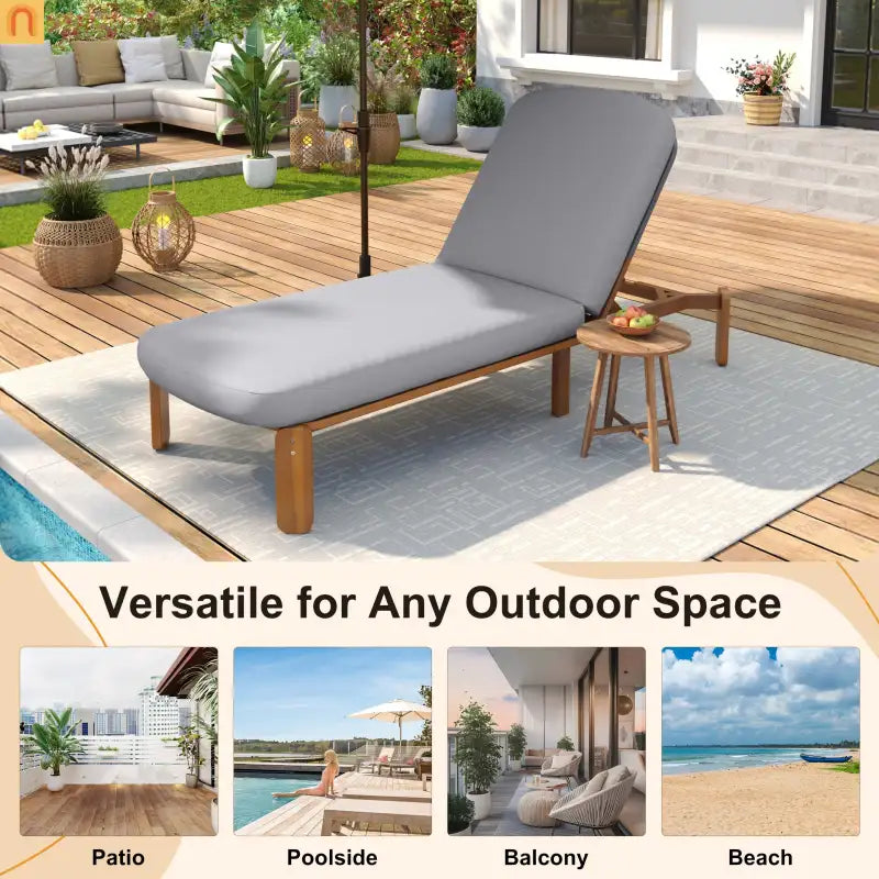 Chaise Lounge Acacia Wood Gray Cushion 3 Position 400 LB Poolside