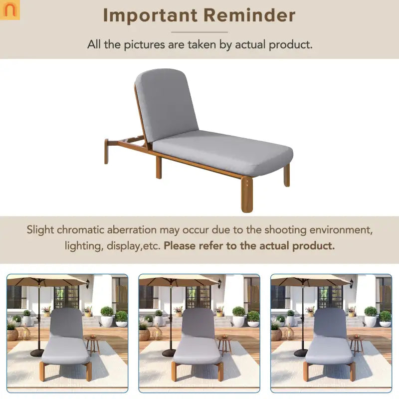 Chaise Lounge Acacia Wood Gray Cushion 3 Position 400 LB Poolside