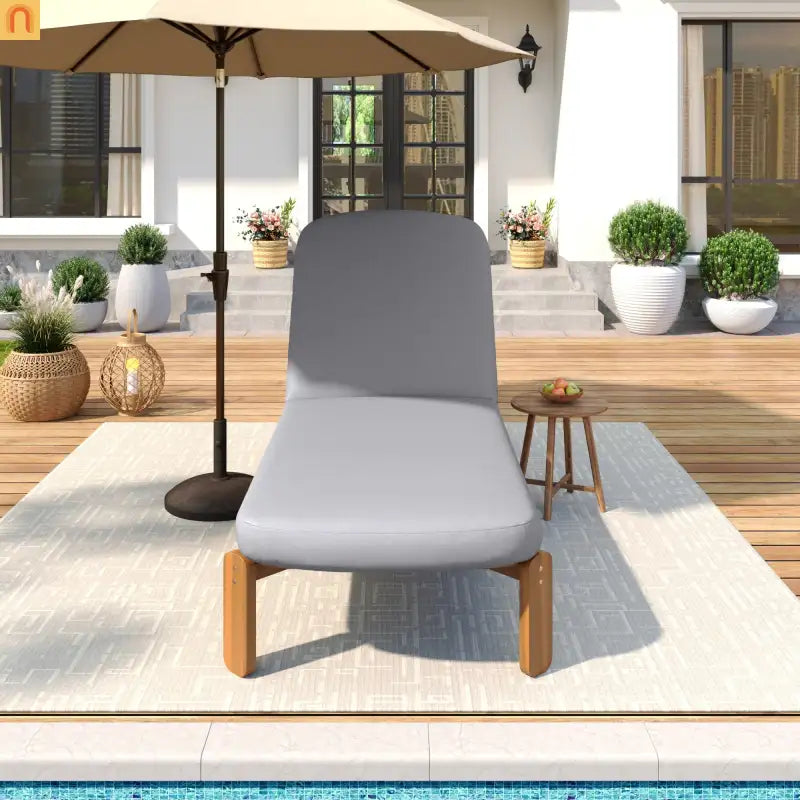Chaise Lounge Acacia Wood Gray Cushion 3 Position 400 LB Poolside