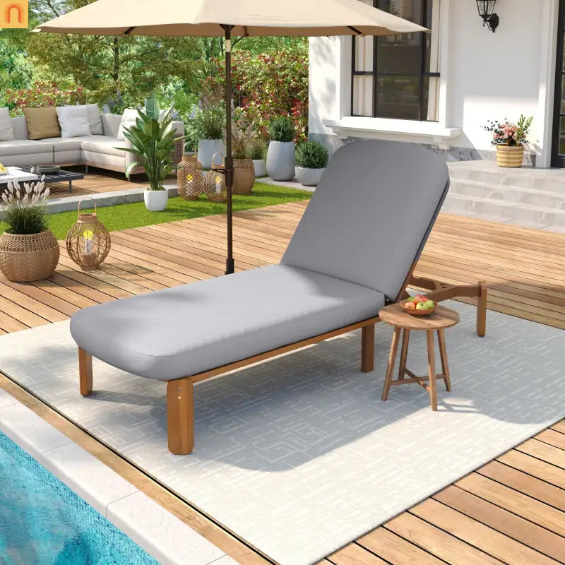 Chaise Lounge Acacia Wood Gray Cushion 3 Position 400 LB Poolside