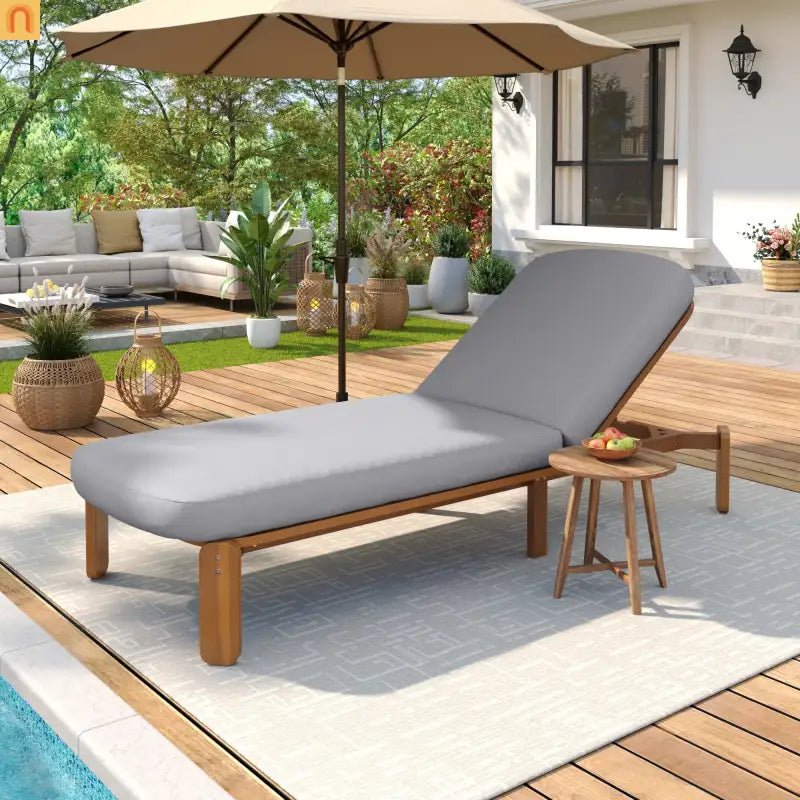 Chaise Lounge Acacia Wood Gray Cushion 3 Position 400 LB Poolside