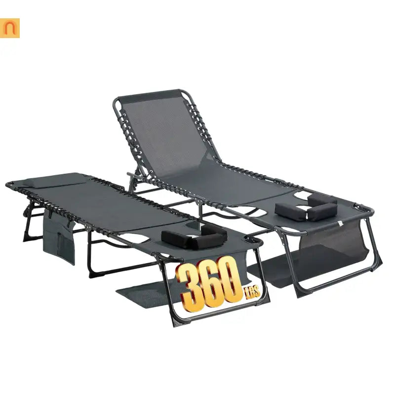 Chaise Lounge Textilene 5 Position Foldable Set 2