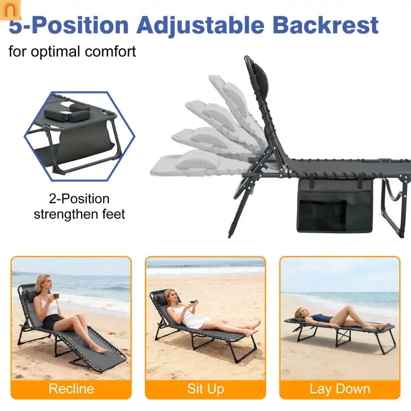 Chaise Lounge Textilene 5 Position Foldable Set 2