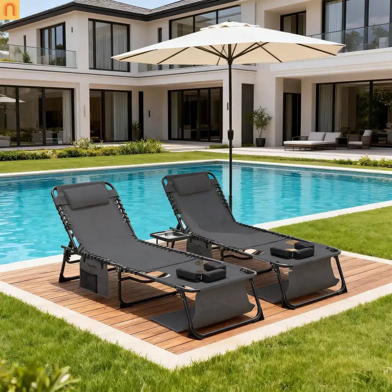 Chaise Lounge Textilene 5 Position Foldable Set 2