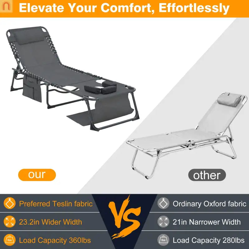 Chaise Lounge Textilene 5 Position Foldable Set 2