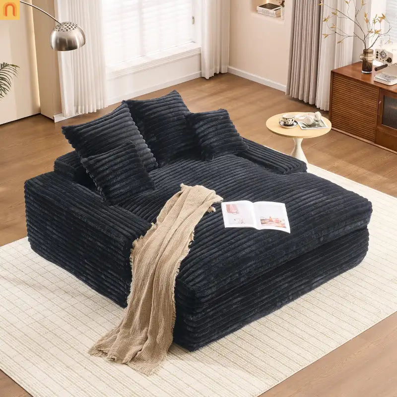 Chaise Lounge Corduroy Gray Queen Sleeper 4 Pillows 500 lb