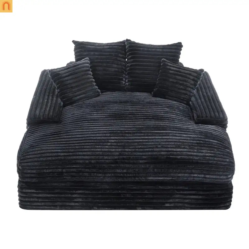 Chaise Lounge Corduroy Gray Queen Sleeper 4 Pillows 500 lb