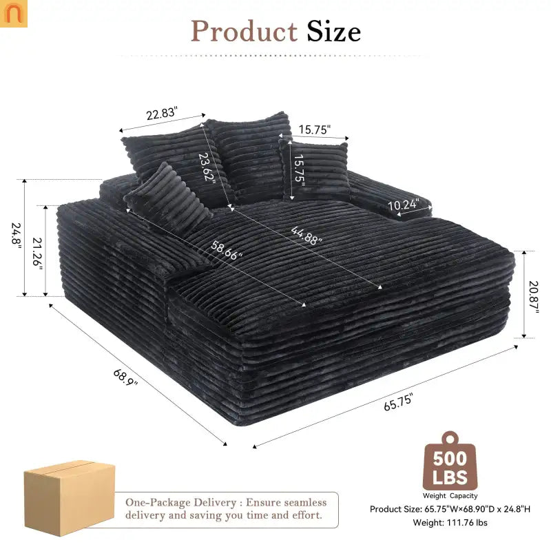 Chaise Lounge Corduroy Gray Queen Sleeper 4 Pillows 500 lb
