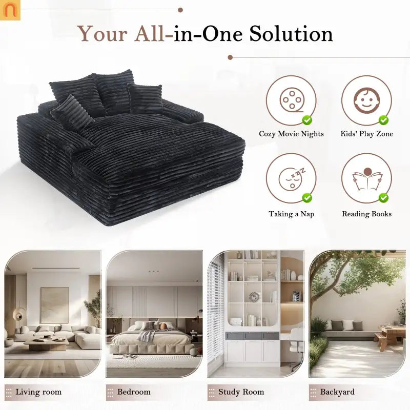 Chaise Lounge Corduroy Gray Queen Sleeper 4 Pillows 500 lb