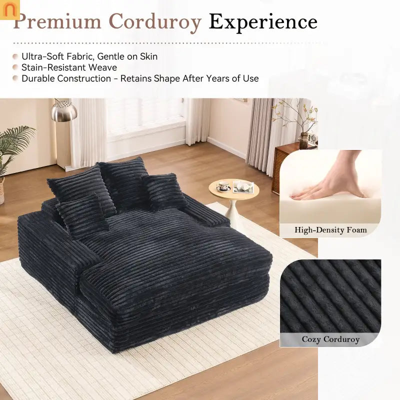 Chaise Lounge Corduroy Gray Queen Sleeper 4 Pillows 500 lb