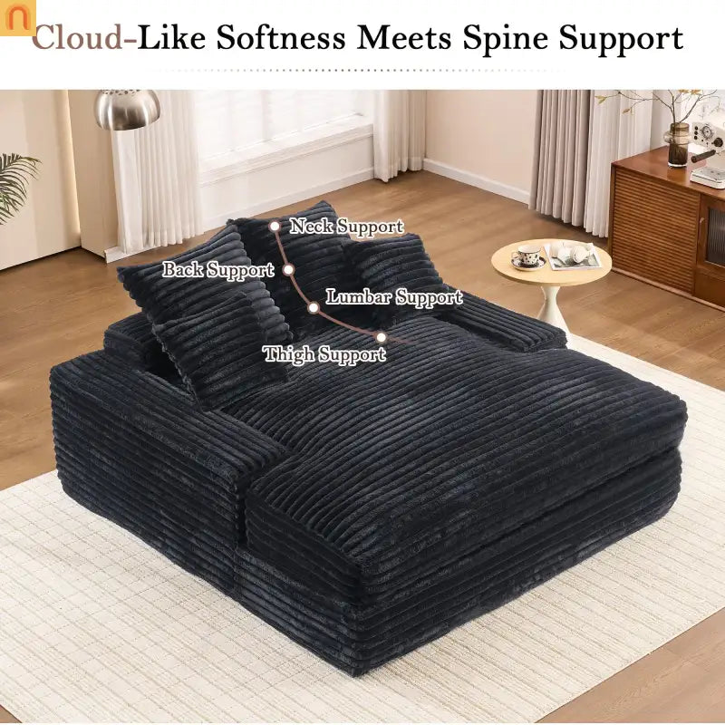 Chaise Lounge Corduroy Gray Queen Sleeper 4 Pillows 500 lb