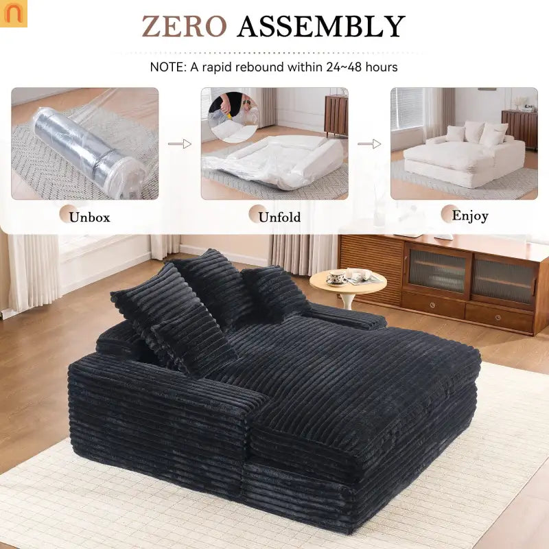 Chaise Lounge Corduroy Gray Queen Sleeper 4 Pillows 500 lb