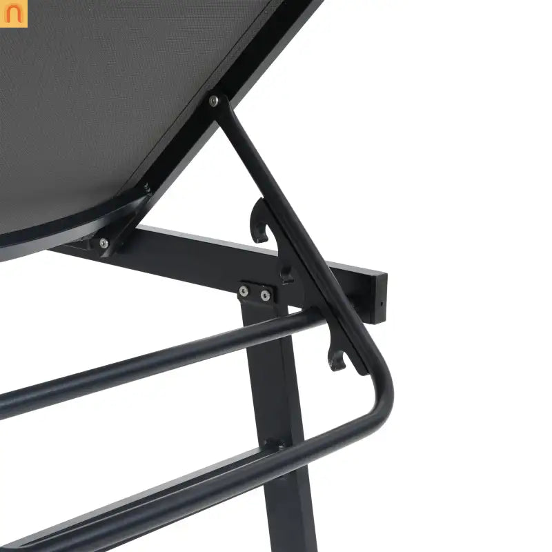 Chaise Lounge Aluminum Mesh Black 5-Position with Wood Side Table 77in