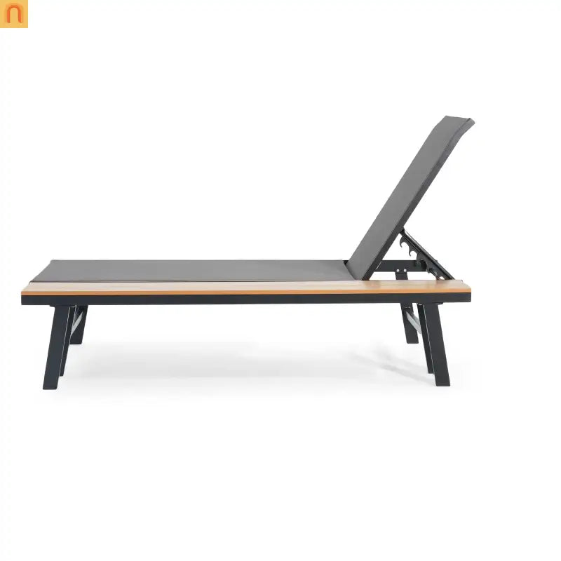 Chaise Lounge Aluminum Mesh Black 5-Position with Wood Side Table 77in