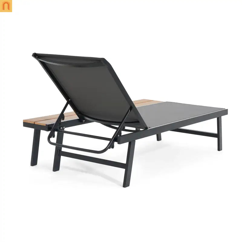 Chaise Lounge Aluminum Mesh Black 5-Position with Wood Side Table 77in