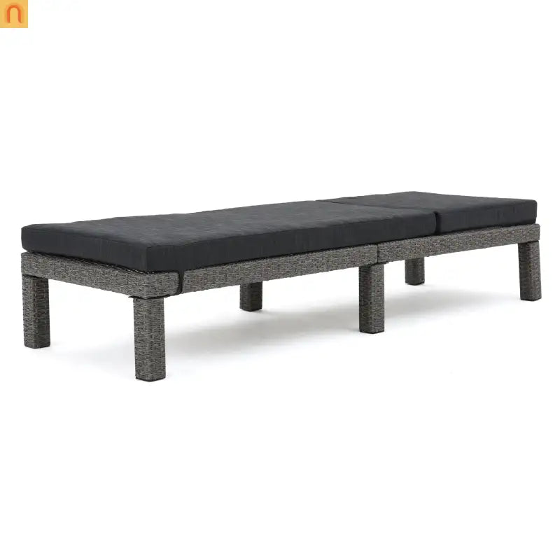 Chaise Lounge PE Rattan Black Dark Gray Cushion Adjustable 76in