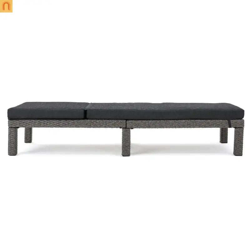 Chaise Lounge PE Rattan Black Dark Gray Cushion Adjustable 76in
