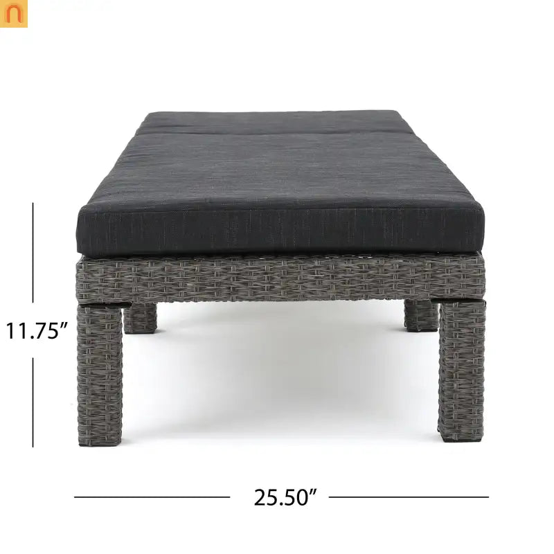 Chaise Lounge PE Rattan Black Dark Gray Cushion Adjustable 76in