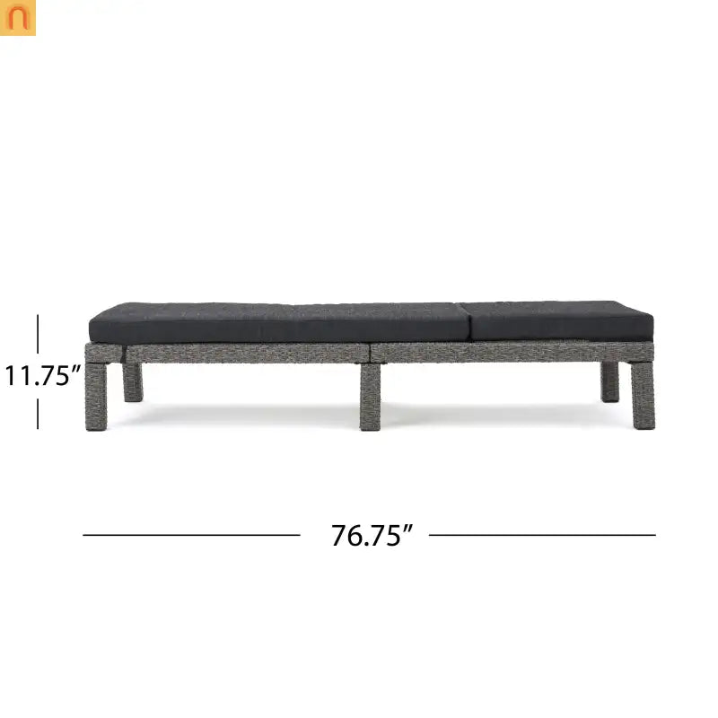 Chaise Lounge PE Rattan Black Dark Gray Cushion Adjustable 76in