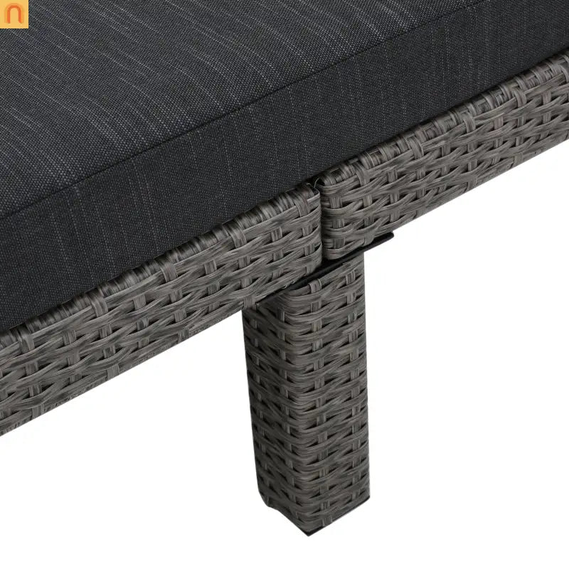 Chaise Lounge PE Rattan Black Dark Gray Cushion Adjustable 76in